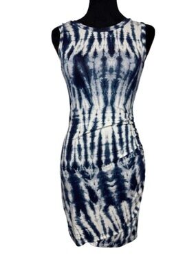 Love, Fire Blue Tie Dye Bodycon Dress Size Small Sleeveless Ruched Side Stretch